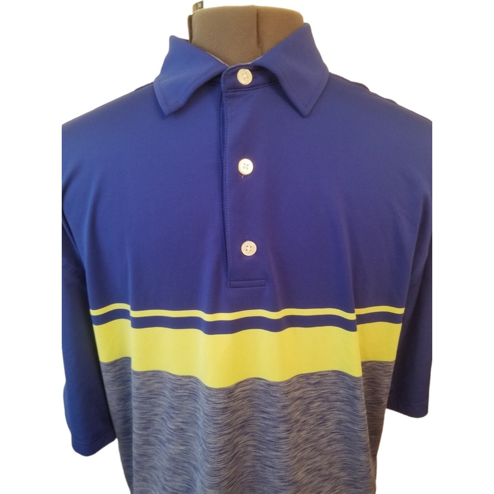 FootJoy FJ Blue yellow Golf Polo Shirt Men's Size Large PIT TO PIT 25 IN